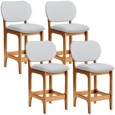 Kit 04 Banquetas Baixa Bar Cozinha E Sala De Jantar Fixa Betta L02 Imbuia Linho Cinza
