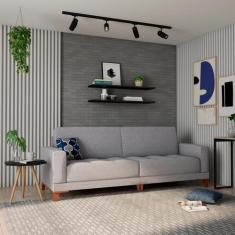 Sofá Moscou 4 Lugares Linho Cinza 280 cm - Mobly