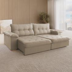 Sofá Retrátil Muriaé 4 Lugares 250 cm Linho - Lufer Estofados