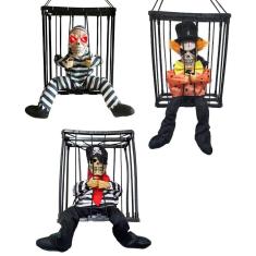 Boneco Halloween Esqueleto Na Jaula Com Sensor E Movimento