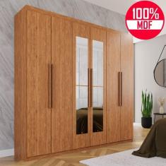 Guarda-roupa Casal 100% Mdf 6 Portas E 4 Gavetas Istambul Com Espelho- Tudo De Móveis Cinamomo/off