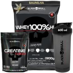 Kit Black Skull Whey Protein 100% HD Pure Concentrado Isolado Hidrolis