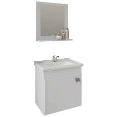 Gabinete Armário de Banheiro com Pia Cuba Espelho Iris Mgm, BRANCO