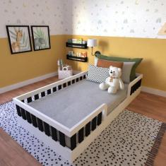 Cama Infantil Montessoriana Solteiro Sol Yescasa Branco/Preto