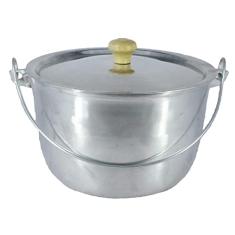 Caldeirão Alumínio Fundido Polido Alça Vergalhão e Pomel de Madeira 24cm 5,1L