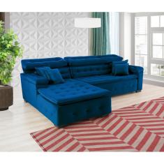 Sofá Orlando 2.20x1.50m Com Chaise, Retrátil E Reclinável - Azul