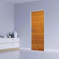 KIt Porta de Madeira Decorada 215x75cm com Batente de Aço 06cm Neblina MGM Mogno