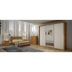 Guarda Roupa Casal com Espelho 3 Portas 6 Gavetas - Paradizzo Gold-Cumaru off white - Móveis Novo Horizonte
