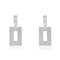 Brinco Com Fio Retangular Folheado Em Ródio Branco [F027]
