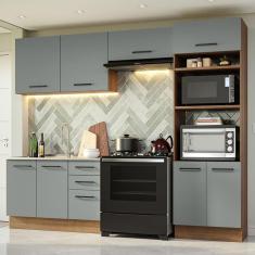 Armário De Cozinha Completa 270cm Rustic/cinza Agata Madesa 08 Rustic/cinza