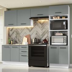 Armário De Cozinha Completa 270cm Branco/cinza Agata Madesa 08 Branco/cinza