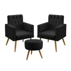 Kit 2 Poltronas Decorativas Estofadas Nina Rodapé Botões Puff Solar Pa