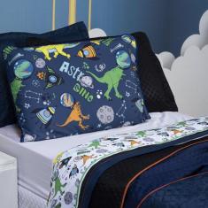 Jogo de Cama Astrodino Branco/Azul Marinho Queen 04 Peças - Microperca