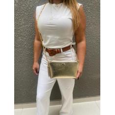 Bolsa Bolsinha Festa Brilho Metalizada Feminina com Corrente Transvers