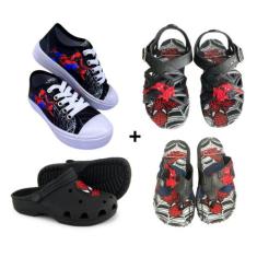 Kit Tênis Chinelo de Dedo Babuche Sandália Infantil Personagem Homem A