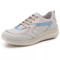 Tênis Feminino Couro Branco varias cores F210 - Ranster, Azul claro, 3