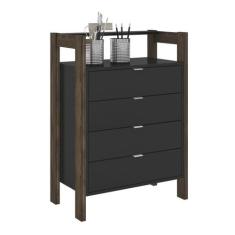 Gaveteiro 04 Gavetas Multiuso Escritorio Ou Closet AZ1012 Preto Nogal 