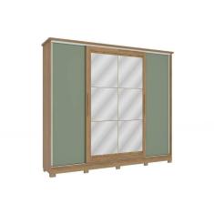 Guarda Roupa 4 Portas de Correr (2 c/ Espelho) e 4 Gavetas c/ Pés CB01N565 Flex Nogueira/Macadamia ou Verde - Kappesberg