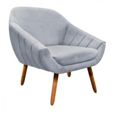 Poltrona Giovana Suede Pés Palito Castanho Drossi -cinza - DROSSI