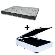 Cama Baú Box 128 Viúva Tecido Sintético Branco Com Colchão Miller Bello Box - 100% Espuma - D33 Cinza 55x128x188