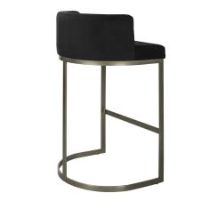 Banqueta Alta Estofada Estrutura Aço Carbono Belly Ii Base Champagne 75cm Suede Preto