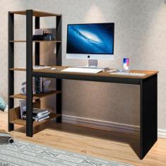 Mesa de Escritório com 4 Prateleiras Dublin Preto Canela - CASA H