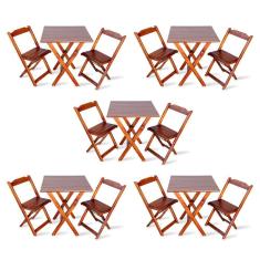 Kit De 5 Conjuntos De Mesa Dobrável 70x70 Com 2 Cadeiras Imbuia - Cor: Marrom