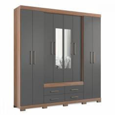 Guarda Roupa Casal Napoles 8 Portas MDP com Espelho Jatoba - Grafite Santos Andirá