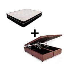 Cama Box Baú Casal 138 Bipartido - Tecido Sintético Marrom com Colchão