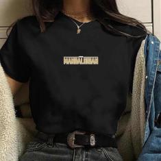 Camiseta Blusa feminina o Mandalorian Series filme logo Baby look Preta de algodao