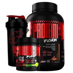 Kit Whey Protein Fusion + Pré Treino Muscle Pump + Shaker-Unissex