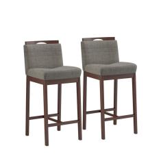 Conjunto 2 Banquetas Madeira Maciça Dani Castanho Tec Linho