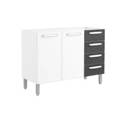 Balcão De Cozinha Modulado Evidence 7026 2 Portas E 4 Gavetas S/ Tampo Branco/preto - Bertolini