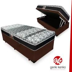 Cama Box Bau Conjugada Espuma Dupla Solteiro King Corino (110Kg - 0.96X2.03X56)