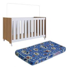 Berço Com Colchao E Rodizios LA012 Nogal Manchester Branco Comm