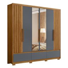 Guarda Roupa Casal 6 Portas Com Espelho 3 Gavetas Amazonas - Freijó / Cinza Freijó / Cinza
