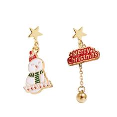 Brincos de pingente de enfeite assimétrico de Natal para mulheres, meninas, banhado a ouro, hipoalergênico, corrente de borla de feliz Natal, pingentes fofos, brincos pendentes de gota, delicados,