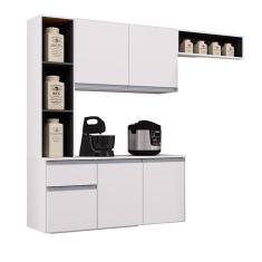 Cozinha Suspensa Com Balcão Mel 163 Cm Branco Preto - Poquema