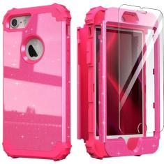 IDweel Capa para iPhone 8 e para iPhone 7 com película protetora de tela (vidro temperado), 3 em 1, à prova de choque, híbrida, resistente, capa de policarbonato rígido de silicone macio, resistente,