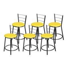 Jogo 6 Banqueta Baixa Para Cozinha Epoxi Craqueada Assento Estofado - 