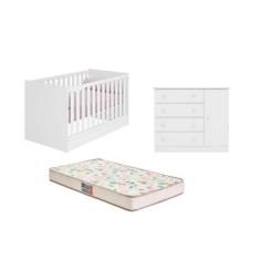 Berço Mini Cama Americano, Colchão e Comoda Sapateira Branco - Gazin