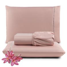 Jogo de Lençol Micropercal 400 Fios King 3 Peças Barato - Salmão