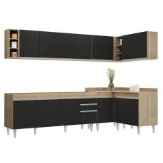 Armário De Cozinha Modulado De Canto 7 Peças Cp34 Balcão Sem Tampo Castanho/preto - Lumil