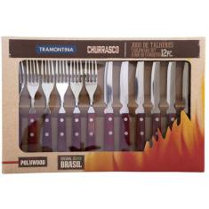 Jogo de Talheres para Churrasco Tramontina em Aço Inox e Cabo Vermelho