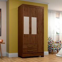 Guarda Roupas Solteiro Com 3 Portas 2 Gavetas Com Espelho BE16 Castanho - Briz Móveis