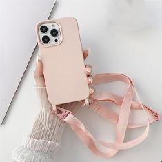 Estojo macio de silicone líquido para cordão transversal de luxo para iPhone 13 12 Mini 11 Pro XR X XS Max 7 8 plus SE 2020 Capa para alça de ombro, rosa, para iPhone X