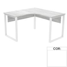 Mesa de Escritório em L Pé Tubular Pe25 em Mdp 135 x 135 x 60 cm Branca com Base Branca