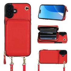 Bocasal Capa tipo carteira transversal para iPhone 16 Plus, capa de couro com bloqueio de RFID com suporte para cartão, capa protetora flip com alça de pulso com zíper para mulheres 5G 6,7 polegadas