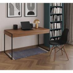 Mesa de Escritório Industrial Malta Amêndoa 137x53cm Base Ferro Preto 