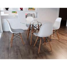 Conjunto de Mesa de Jantar Eames Eiffel Redonda 90cm Tampo de Vidro co